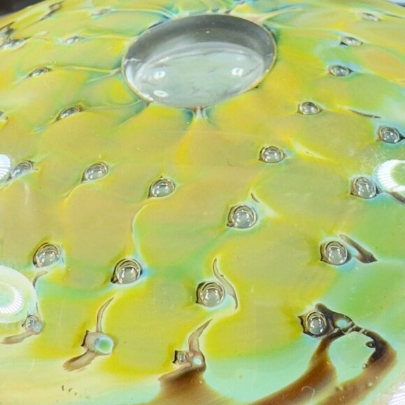 1987 Hand Blown Glass Paperweight Artist Signed Eye Small Bubbles Multicolor Vtg - Picture 4 of 16